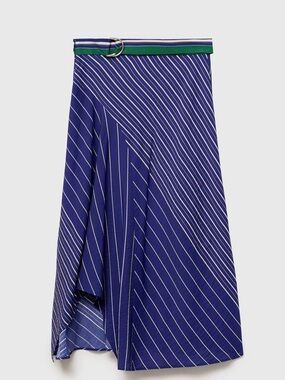 Striped Blue Midi Skirt Set with Contrast Belt